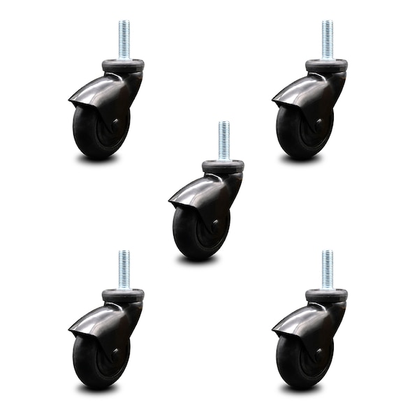 Service Caster 3 Inch Black Hooded Neoprene Rubber 3/8 Inch Threaded Stem Casters SCC, 5PK SCC-TS03S310-NPRB-BK-381615-5 - main